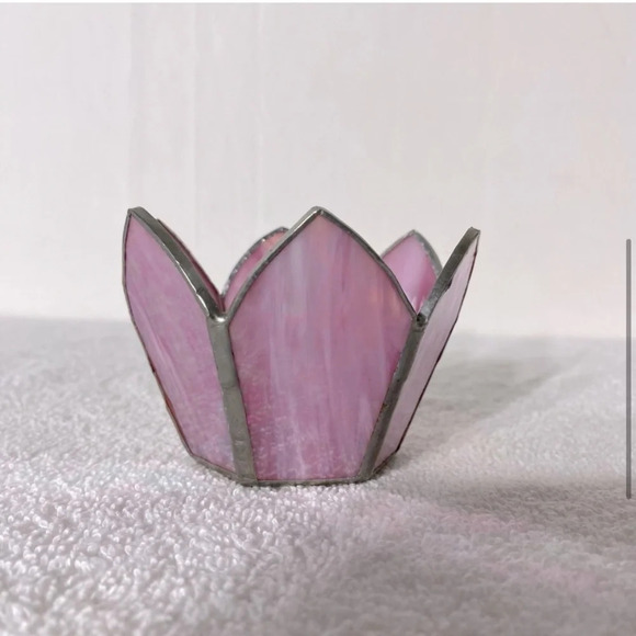 Vintage Handmade Breakthrough Glass Design Pink Stained Glass  Candle Holder - Picture 5 of 10